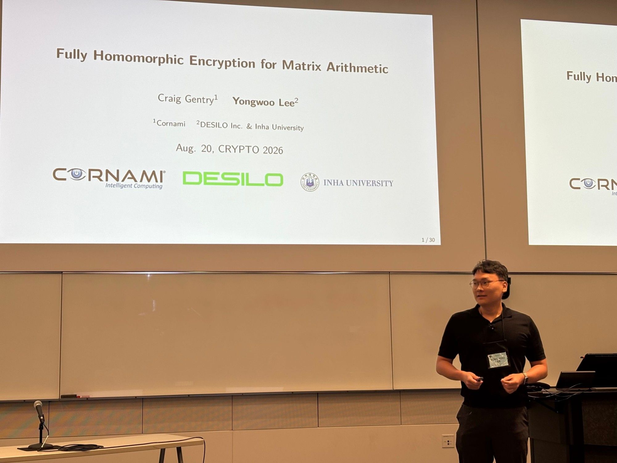 CRYPTO 2026에서 ‘Fully Homomorphic Encryption for Matrix Arithmetic’을 발표하는 이용우 수석과학자